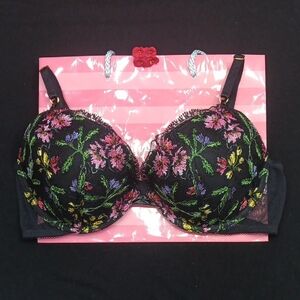 Victoria's Secret Black Multicolor Floral Embroidery Very Sexy Push-up SIZE 36B